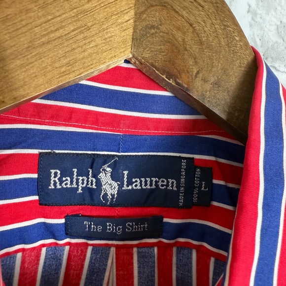 Ralph Lauren The Big Shirt VTG 90s Patriotic Striped Button Down Shirt Men LARGE - Picture 4 of 8